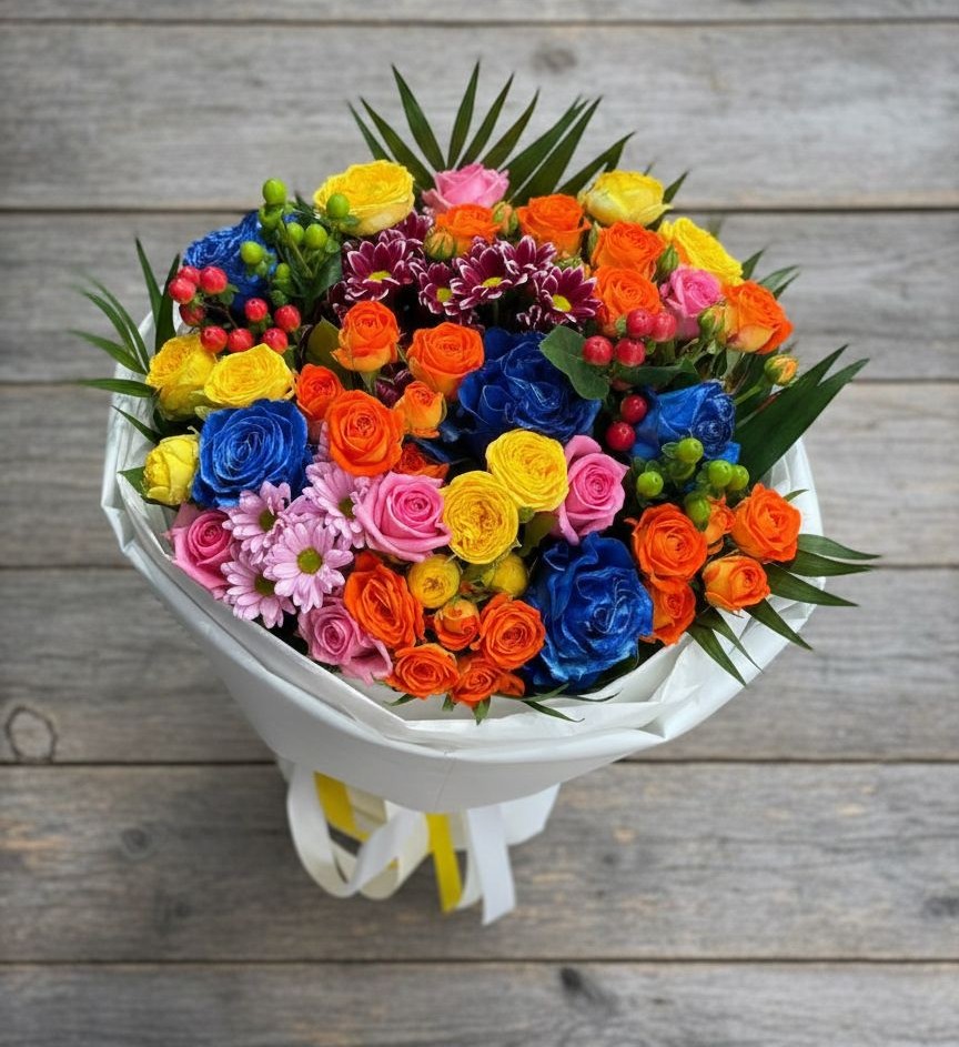 Букет цветов из: Розы и Хризантемы в Новониколаевском