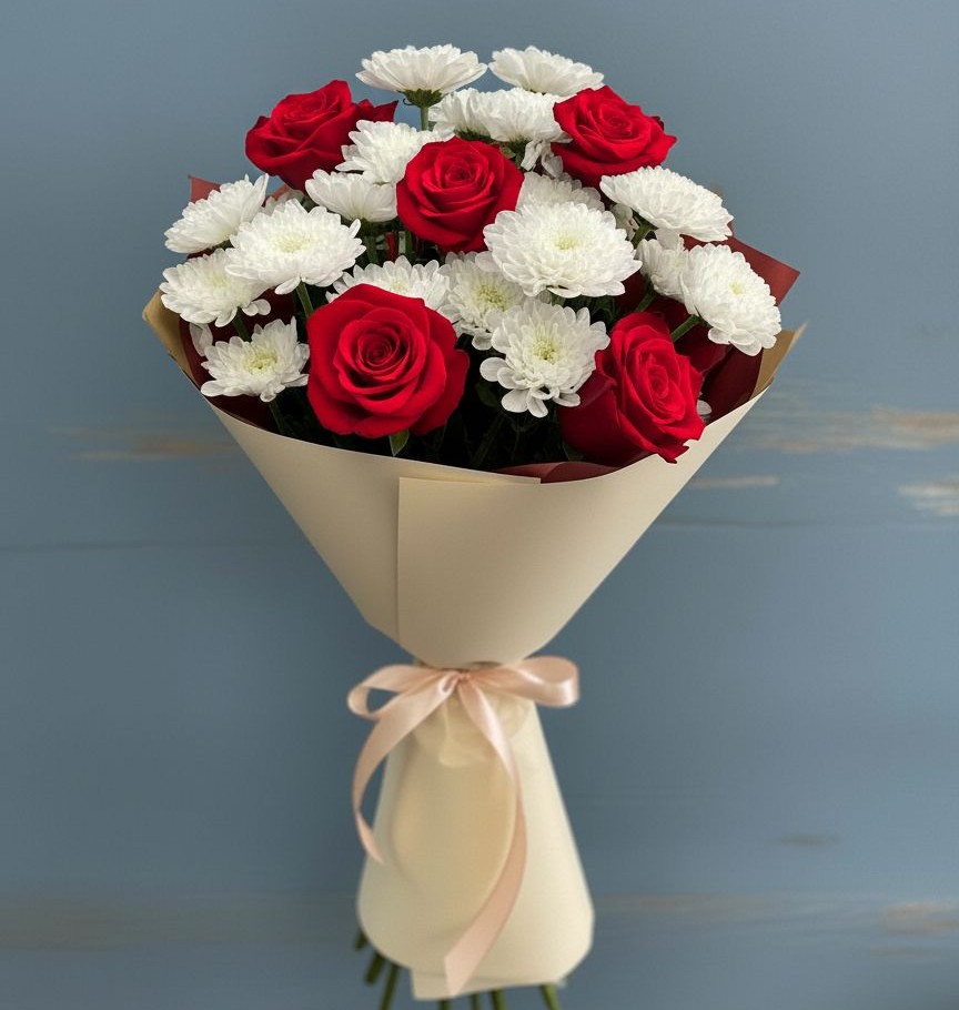 Букет цветов из: Розы и Хризантемы в Новониколаевском