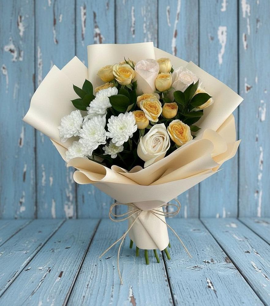 Букет цветов из: Розы и Хризантемы в Новониколаевском