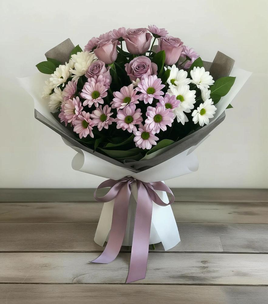 Букет цветов из: Хризантемы и Розы в Новониколаевском