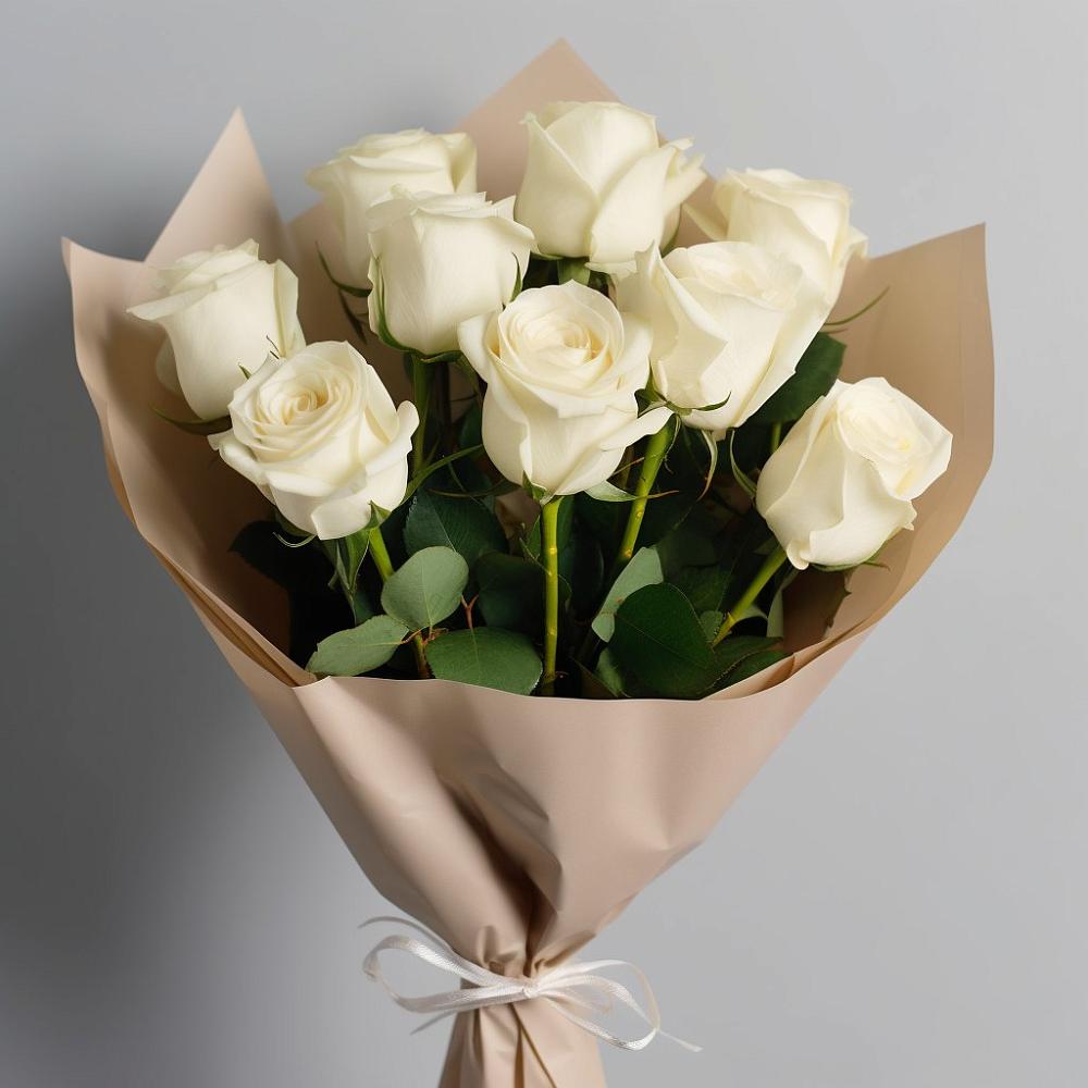 Букет 9 Белых роз Эдлесс Лав в Новониколаевском