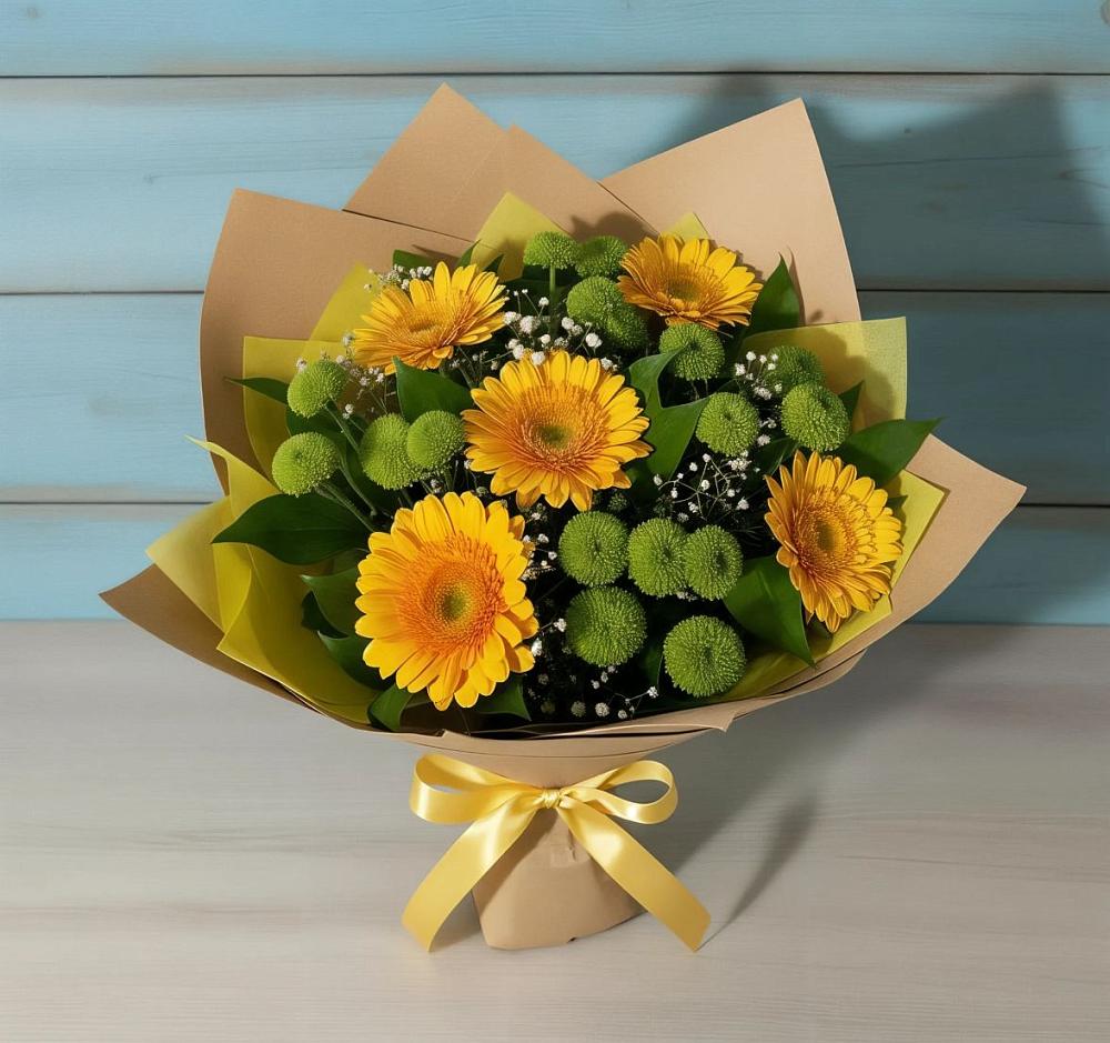 Букет цветов из: Герберы и Хризантемы в Новониколаевском