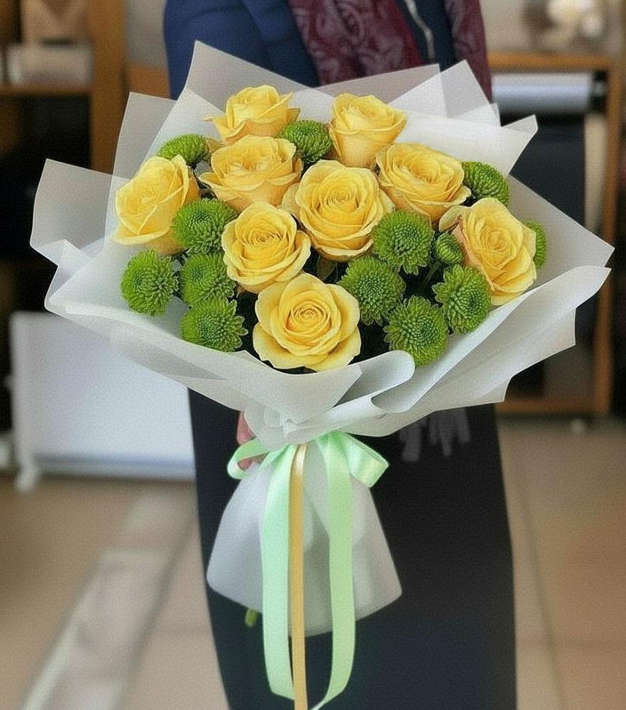 Букет цветов из: Хризантемы и Розы в Новониколаевском