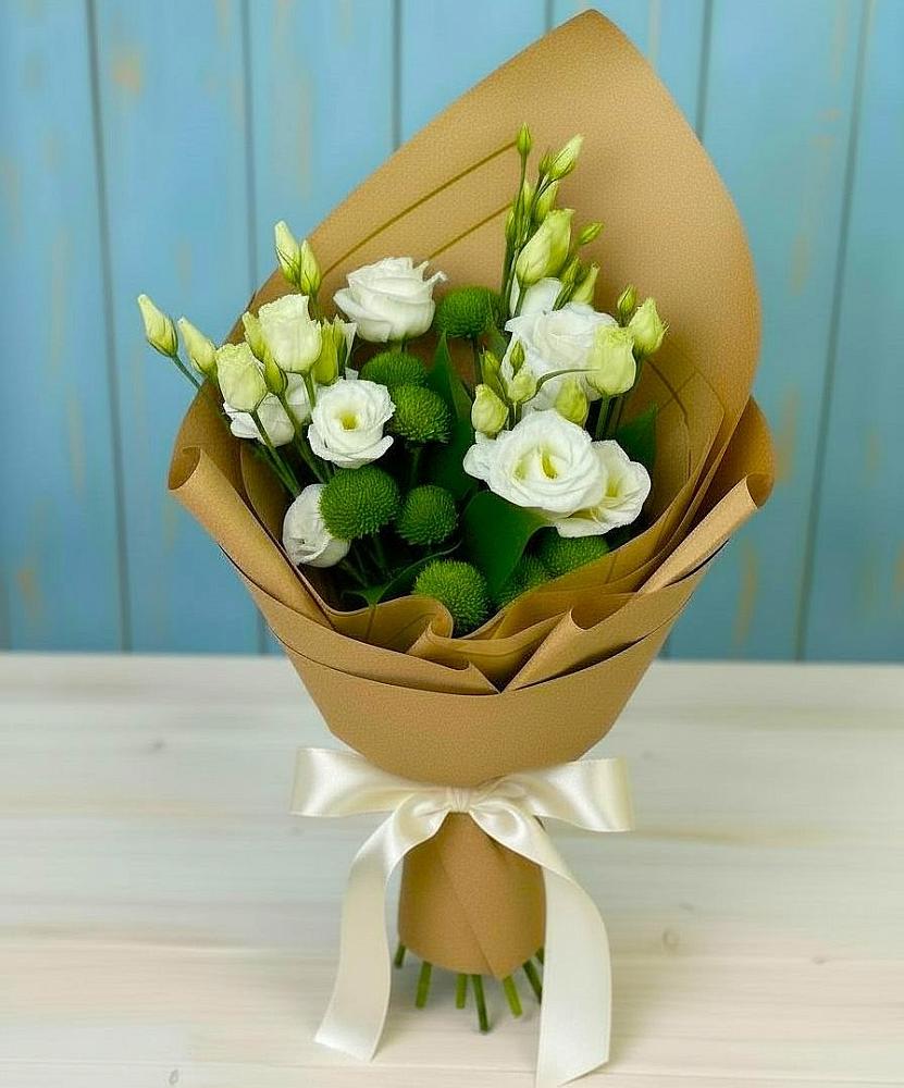 Букет цветов из: Хризантемы и Лизиантусы в Новониколаевском