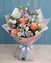 Букет цветов из:  Лизиантусы, Розы, Альстромерии и Гипсофила #REPLACE_PRED# Новониколаевском