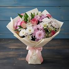 Букет цветов из:  Хризантемы, Альстромерии и Розы в Новониколаевском