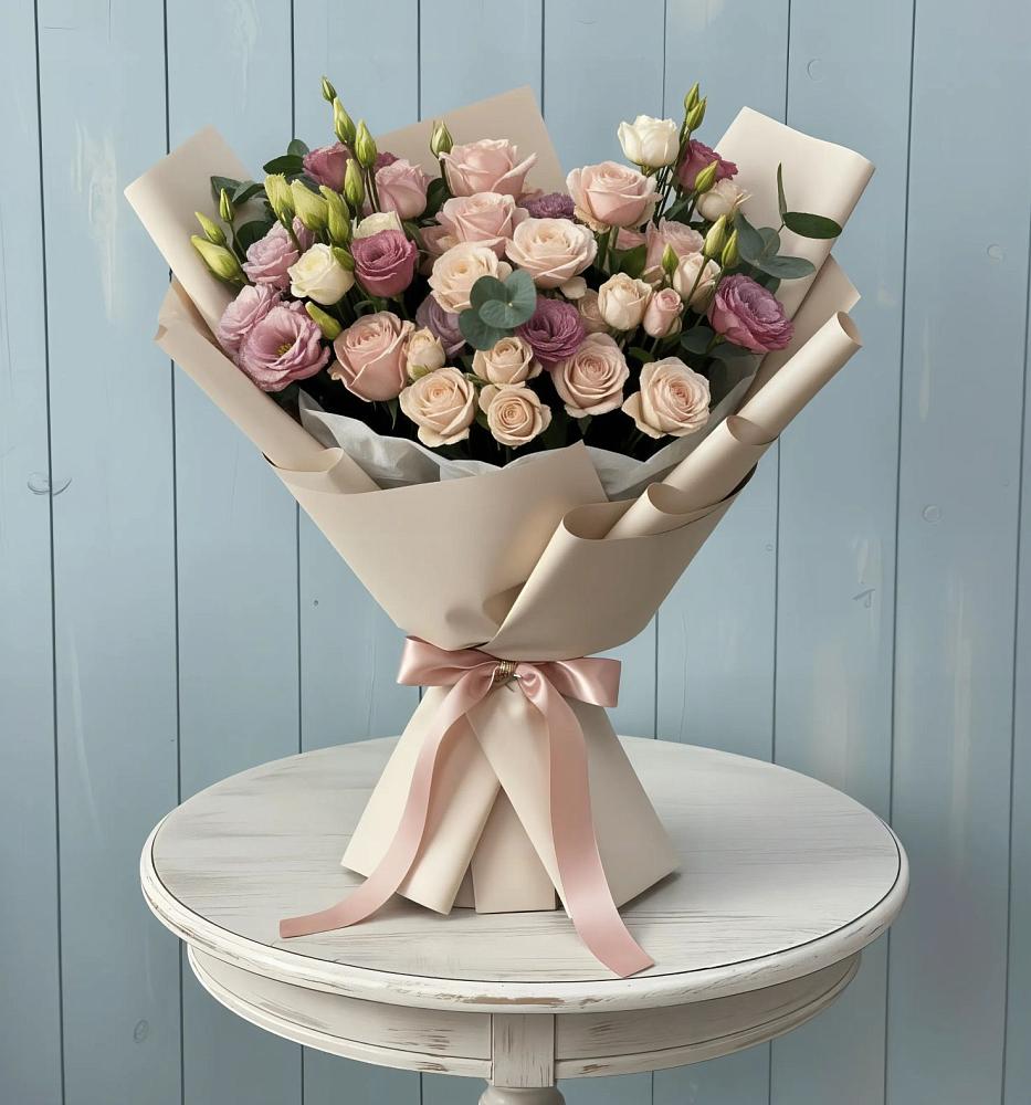 Букет цветов из: Розы и Лизиантусы в Новониколаевском