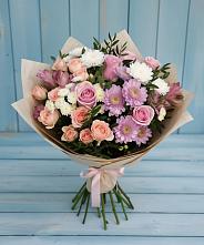 Букет цветов из:  Хризантемы, Розы и Альстромерии в Новониколаевском