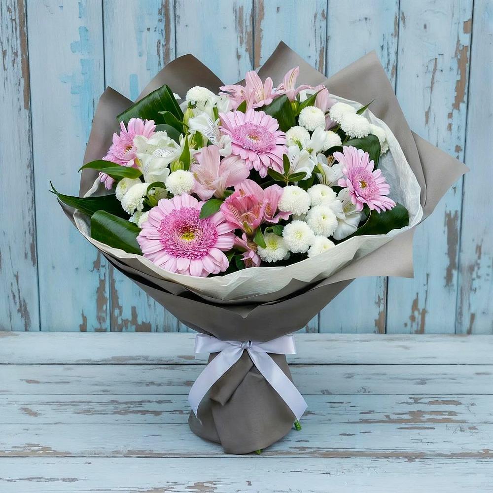 Букет цветов из: Герберы, Альстромерии и Хризантемы в Новониколаевском
